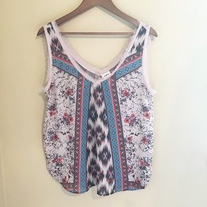 DAYTRIP Taupe Fray Edge Floral Country Girl Tank